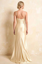 Jane Champagne Satin Cutout Mermaid Slit Maxi Dress