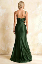 Jane Dark Green Satin Cutout Mermaid Slit Maxi Dress