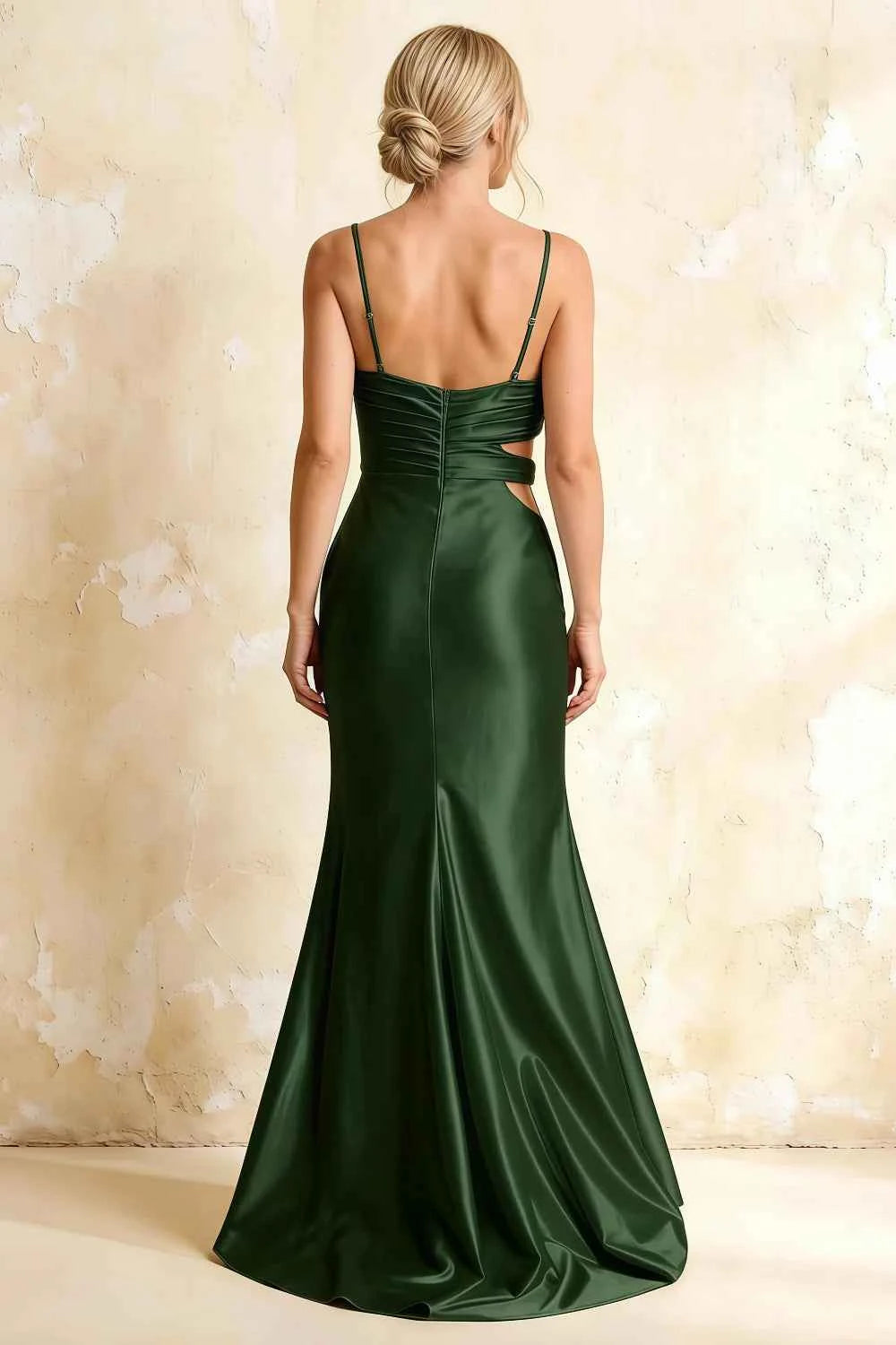 Jane Dark Green Satin Cutout Mermaid Slit Maxi Dress