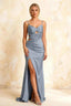 Jane Dusty Blue Satin Cutout Mermaid Slit Maxi Dress