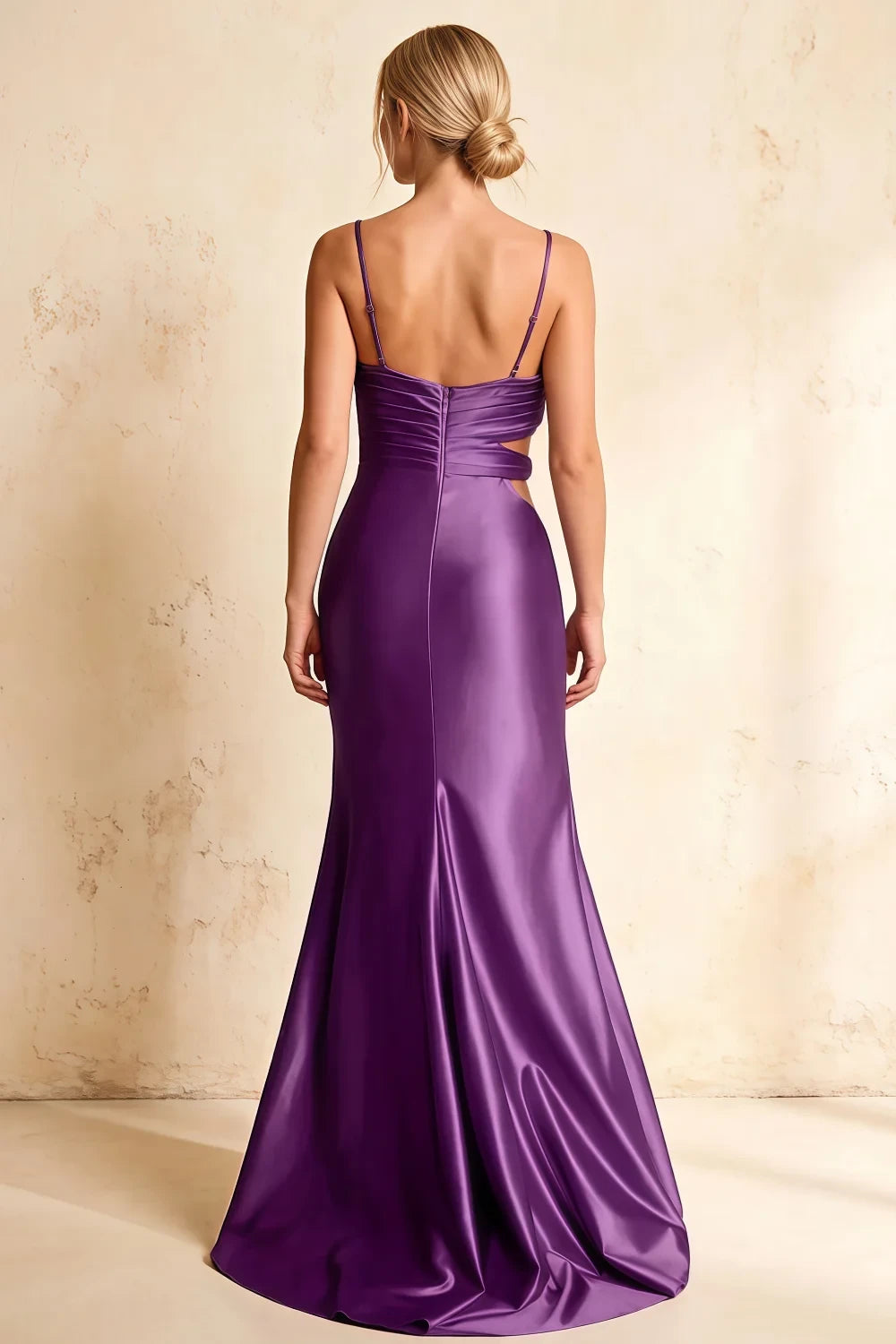 Jane Grape Satin Cutout Mermaid Slit Maxi Dress