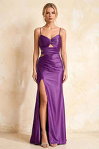 Jane Grape Satin Cutout Mermaid Slit Maxi Dress