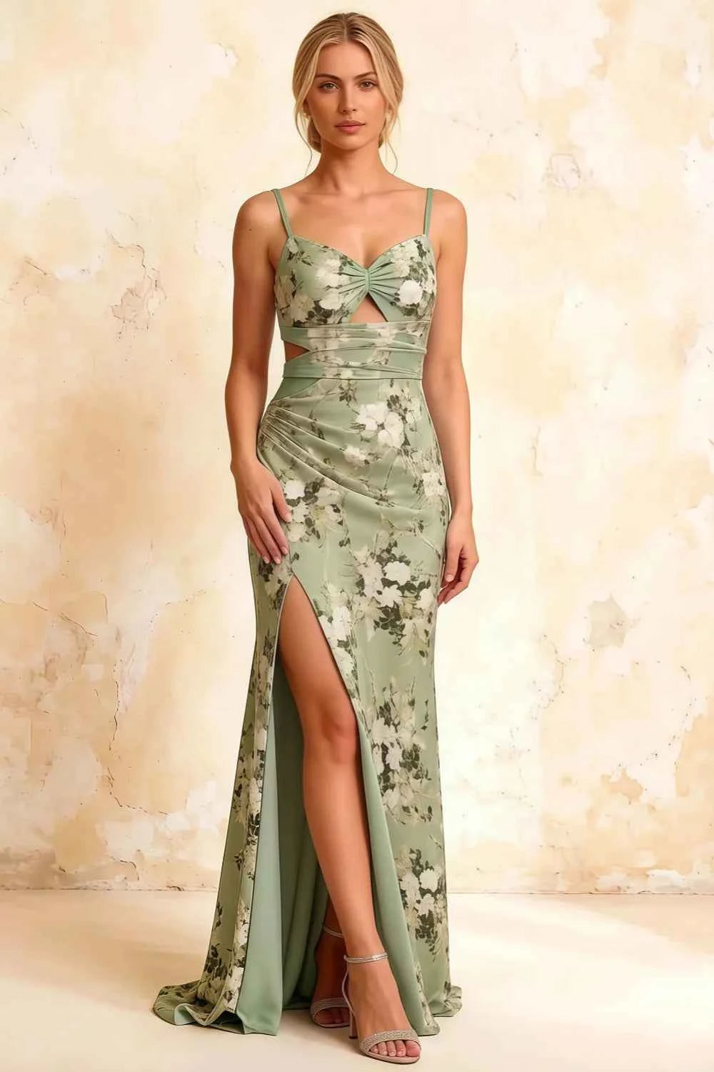 Jane Green Floral Cutout Mermaid Slit Maxi Dress Imagen principal del producto