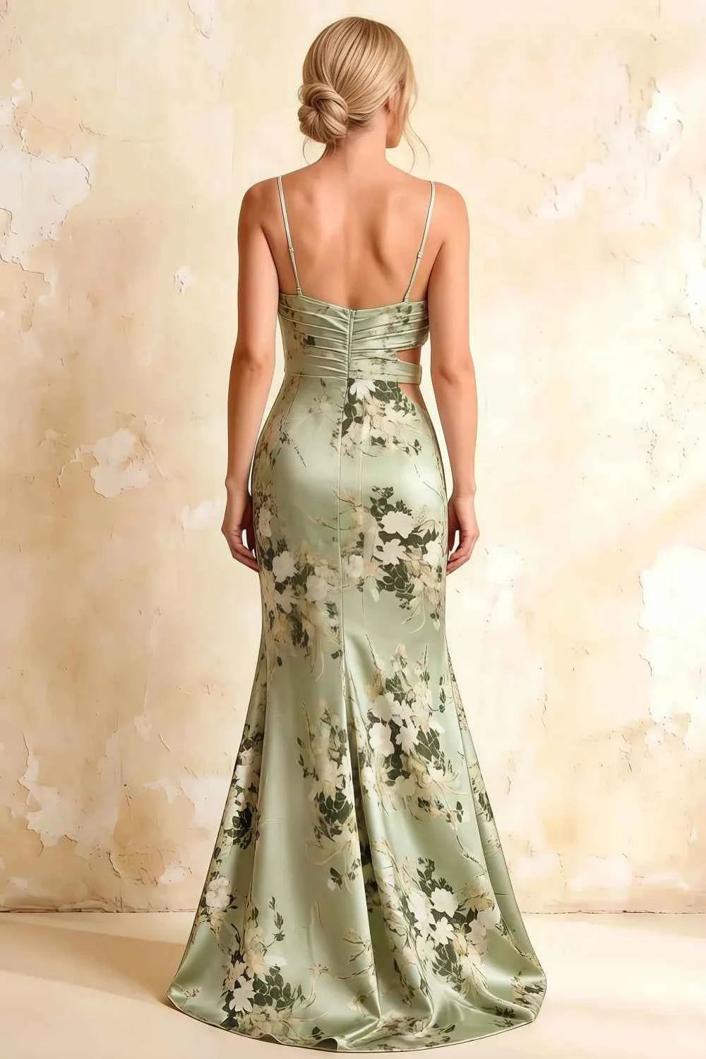 Jane Green Floral Cutout Mermaid Slit Maxi Dress