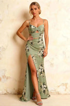 Jane Green Floral Cutout Mermaid Slit Maxi Dress