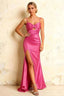 Jane Hot Pink Satin Cutout Mermaid Slit Maxi Dress
