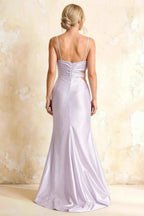 Jane Lavender Satin Cutout Mermaid Slit Maxi Dress