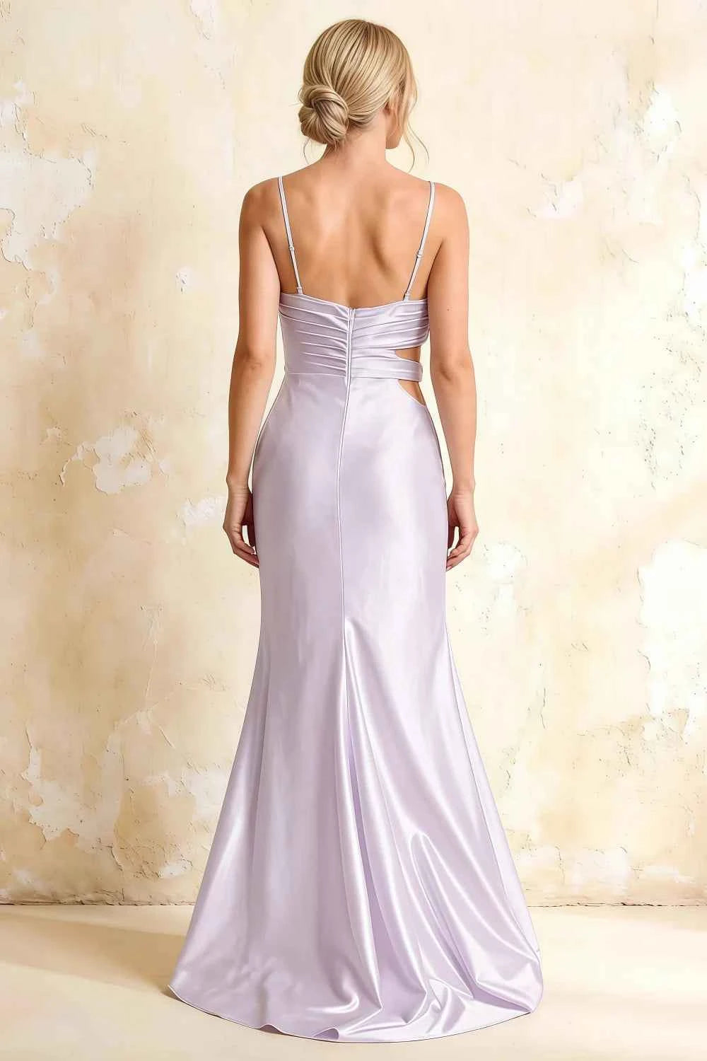 Jane Lavender Satin Cutout Mermaid Slit Maxi Dress