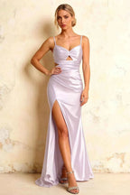 Jane Lavender Satin Cutout Mermaid Slit Maxi Dress