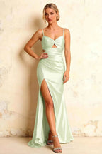 Jane Mint Satin Cutout Mermaid Slit Maxi Dress