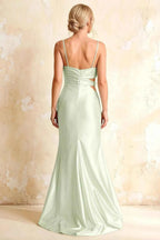 Jane Mint Satin Cutout Mermaid Slit Maxi Dress