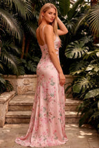Jane Pink Floral Cutout Mermaid Slit Maxi Dress