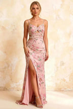 Jane Pink Floral Cutout Mermaid Slit Maxi Dress