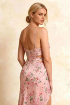 Jane Pink Floral Cutout Mermaid Slit Maxi Dress