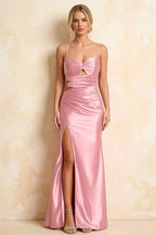 Jane Pink Satin Cutout Mermaid Slit Maxi Dress