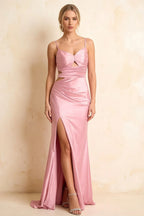 Jane Pink Satin Cutout Mermaid Slit Maxi Dress