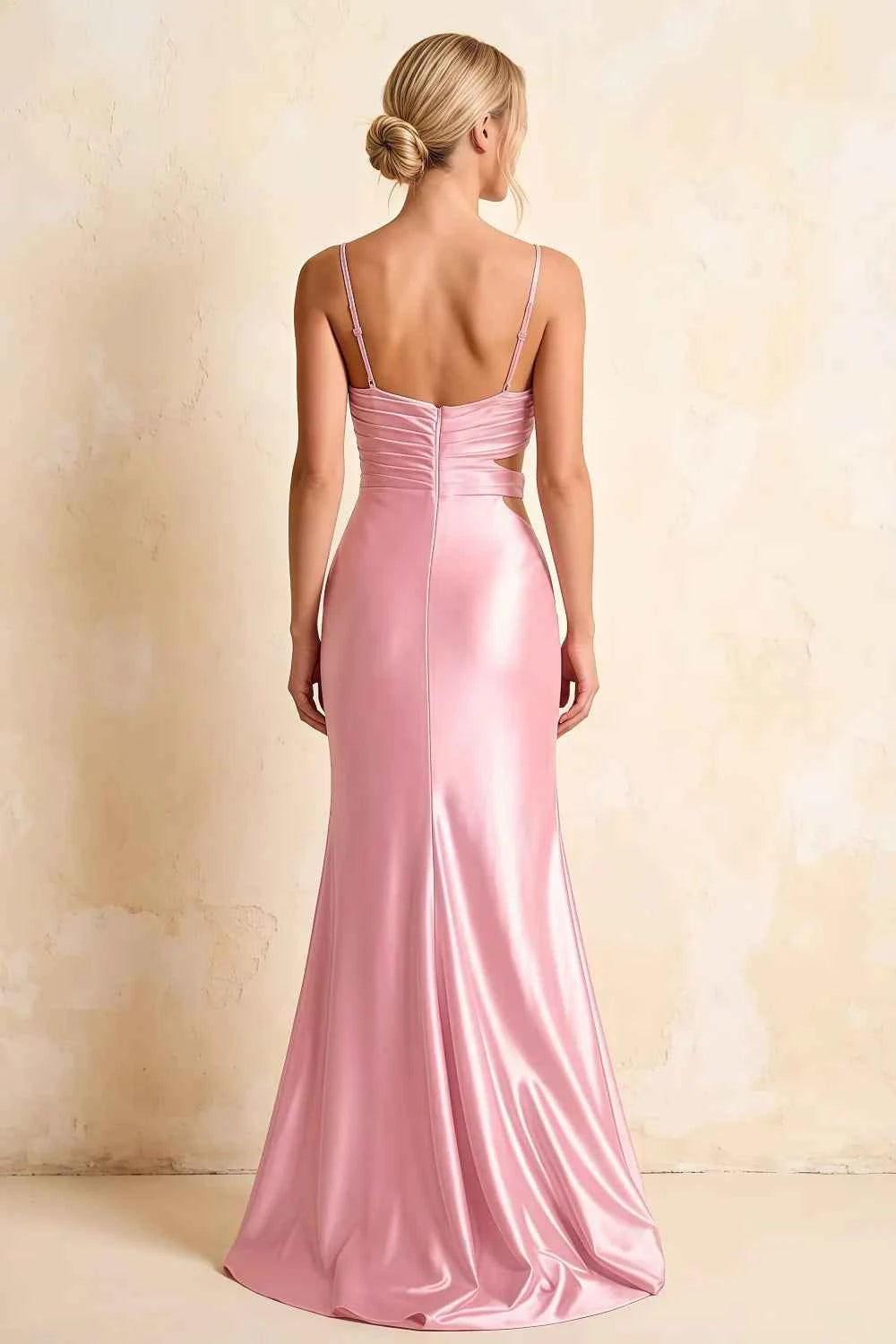 Jane Pink Satin Cutout Mermaid Slit Maxi Dress