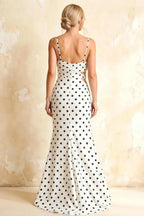Jane White Polka Dot Cutout Mermaid Slit Maxi Dress
