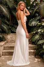 Jane White Satin Cutout Mermaid Slit Maxi Dress