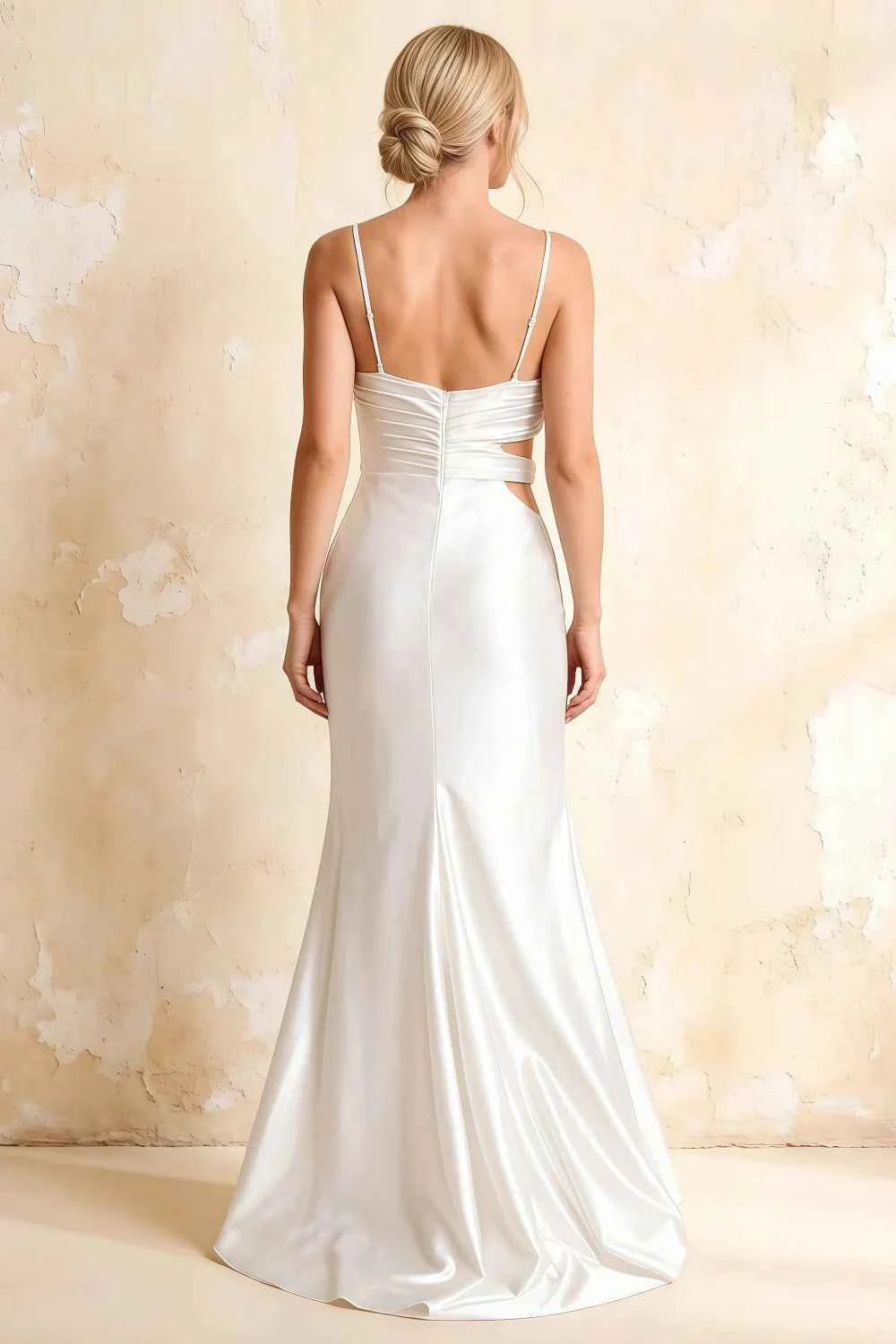 Jane White Satin Cutout Mermaid Slit Maxi Dress