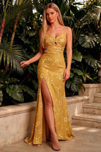 Jane Yellow Floral Cutout Mermaid Slit Maxi Dress