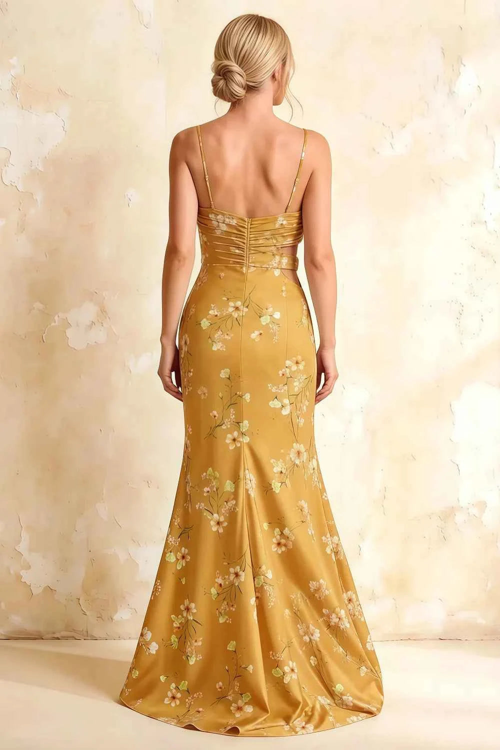 Jane Yellow Floral Cutout Mermaid Slit Maxi Dress
