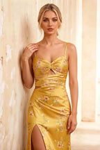 Jane Yellow Floral Cutout Mermaid Slit Maxi Dress