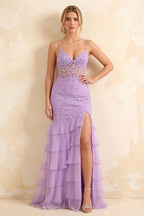 Janet Lilac Lace Tier Ruffle Mermaid Maxi Dress