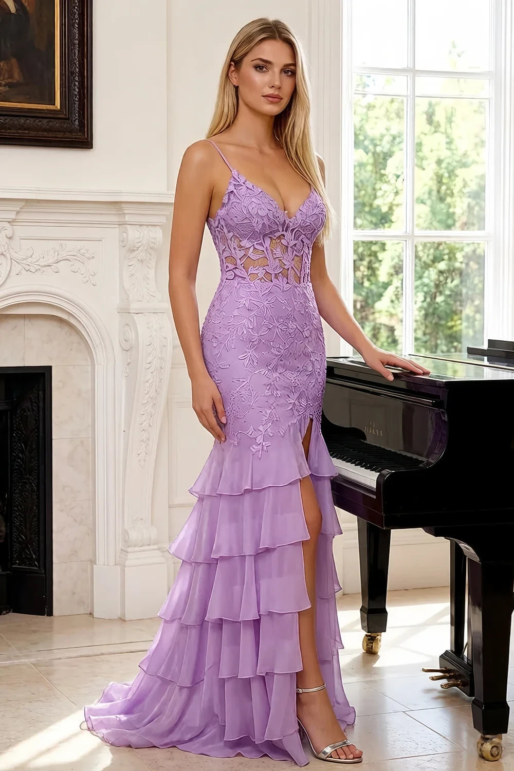Janet Lilac Lace Tier Ruffle Mermaid Maxi Dress Secondary image