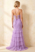 Janet Lilac Lace Tier Ruffle Mermaid Maxi Dress