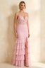 Janet Pink Lace Tier Ruffle Mermaid Maxi Dress