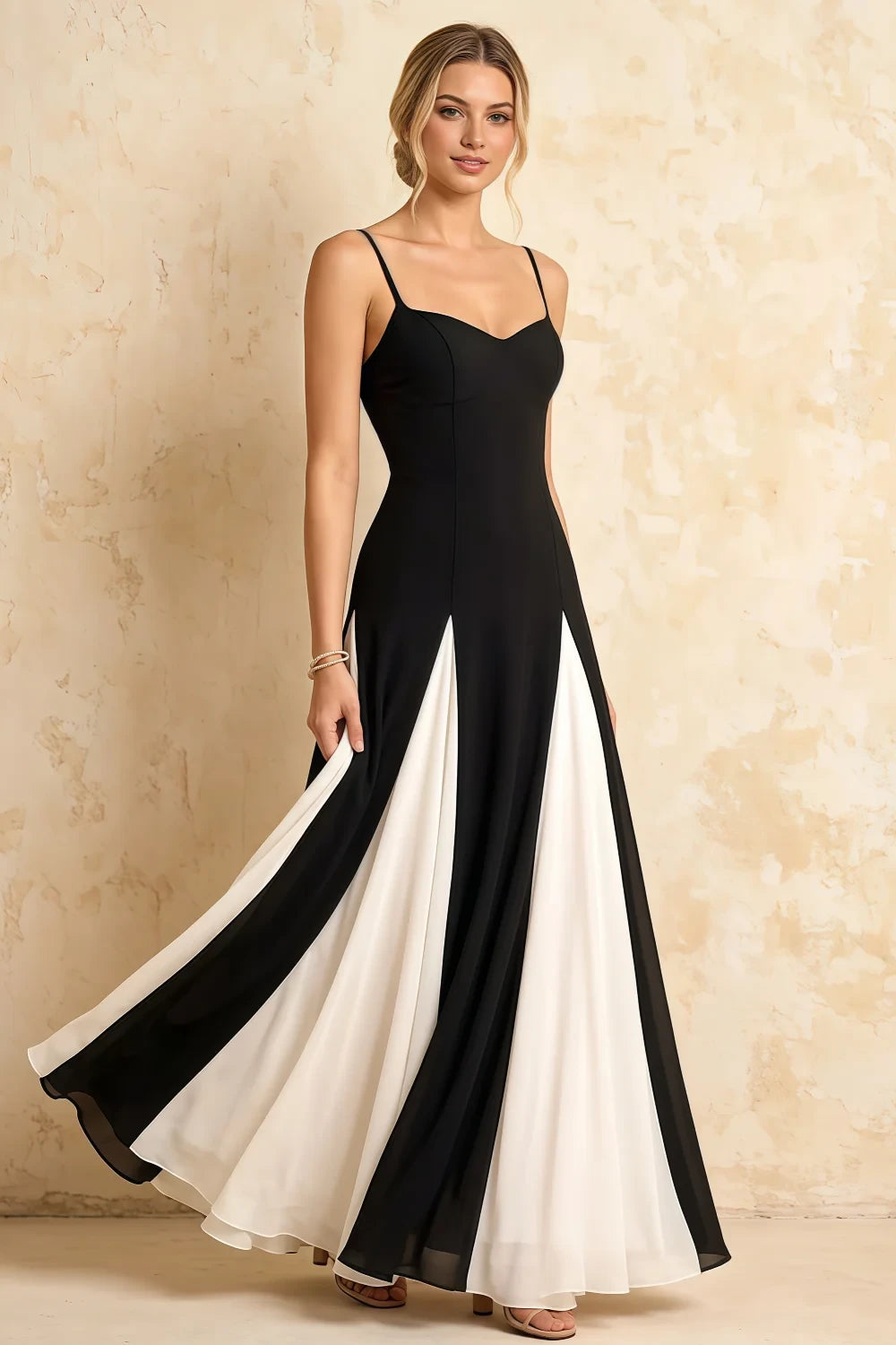 Janice Black Tulle Color Blocked Maxi Dress Main image