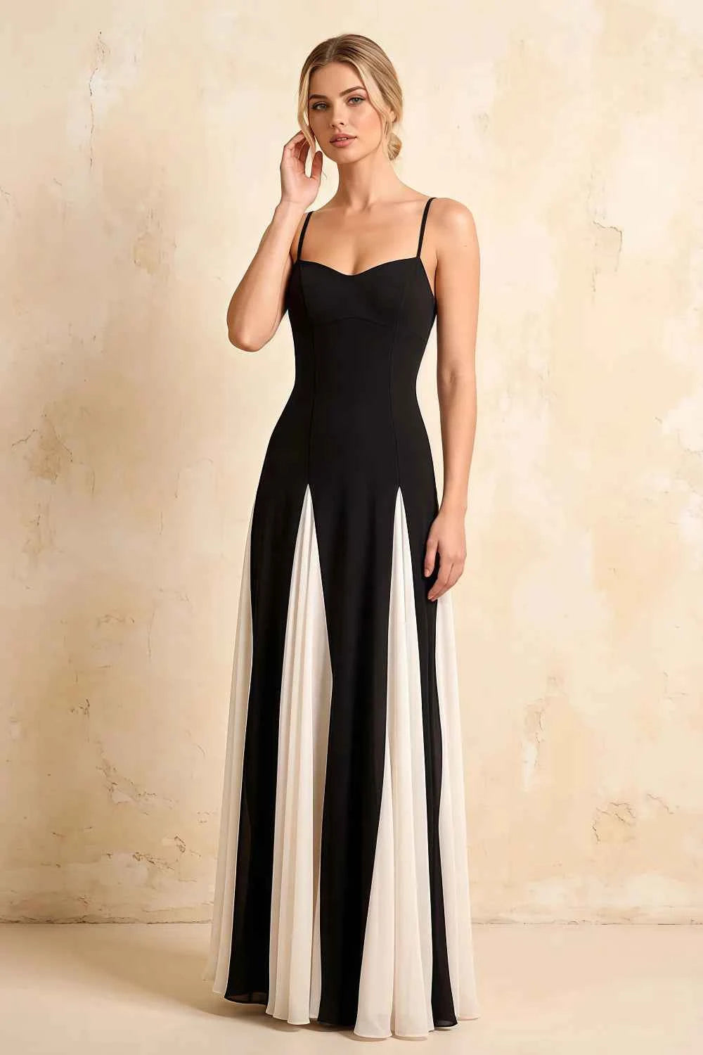Janice Black Tulle Color Blocked Maxi Dress