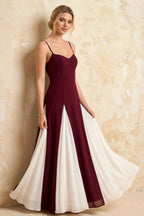 Janice Burgundy Tulle Color Blocked Maxi Dress