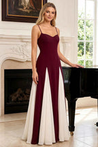 Janice Burgundy Tulle Color Blocked Maxi Dress