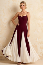 Janice Burgundy Tulle Color Blocked Maxi Dress