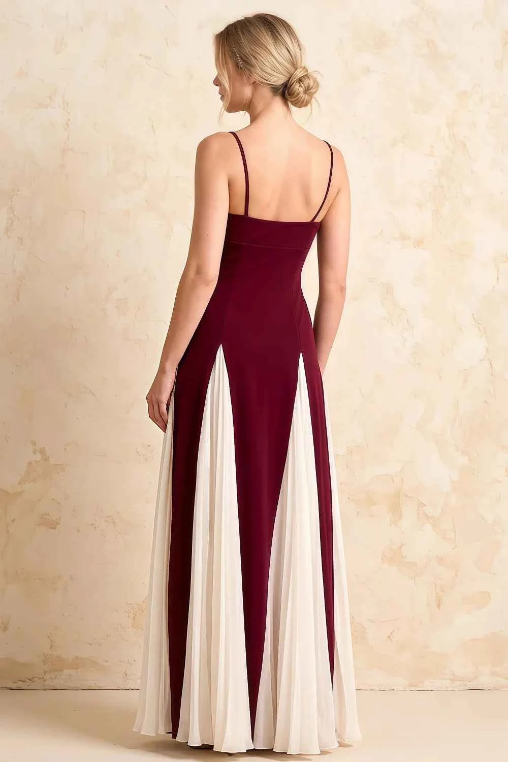 Janice Burgundy Tulle Color Blocked Maxi Dress