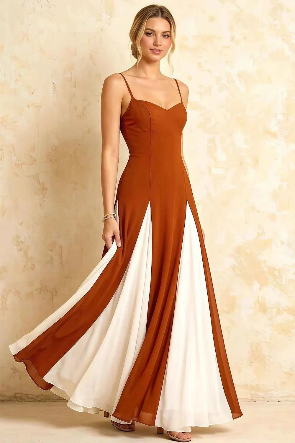 Janice Burnt Orange Tulle Color Blocked Maxi Dress Main image