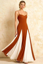 Janice Burnt Orange Tulle Color Blocked Maxi Dress