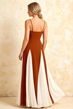 Janice Burnt Orange Tulle Color Blocked Maxi Dress