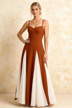 Janice Burnt Orange Tulle Color Blocked Maxi Dress