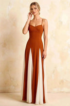 Janice Burnt Orange Tulle Color Blocked Maxi Dress