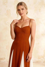 Janice Burnt Orange Tulle Color Blocked Maxi Dress