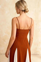 Janice Burnt Orange Tulle Color Blocked Maxi Dress