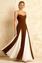 Janice Chocolate Tulle Color Blocked Maxi Dress