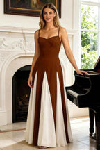 Janice Chocolate Tulle Color Blocked Maxi Dress