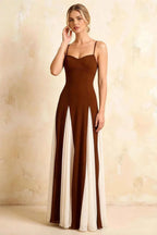 Janice Chocolate Tulle Color Blocked Maxi Dress