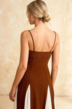 Janice Chocolate Tulle Color Blocked Maxi Dress