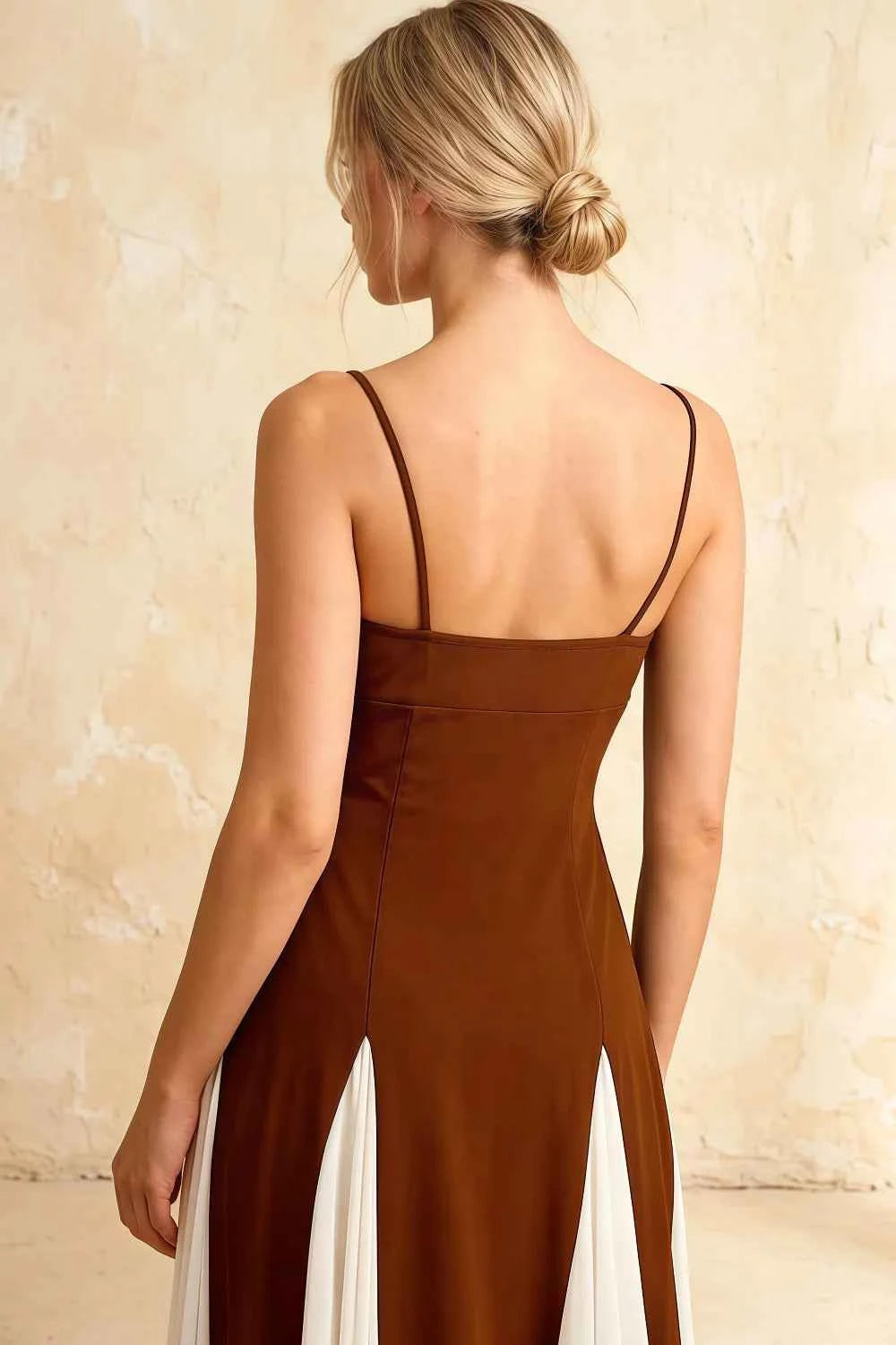 Janice Chocolate Tulle Color Blocked Maxi Dress