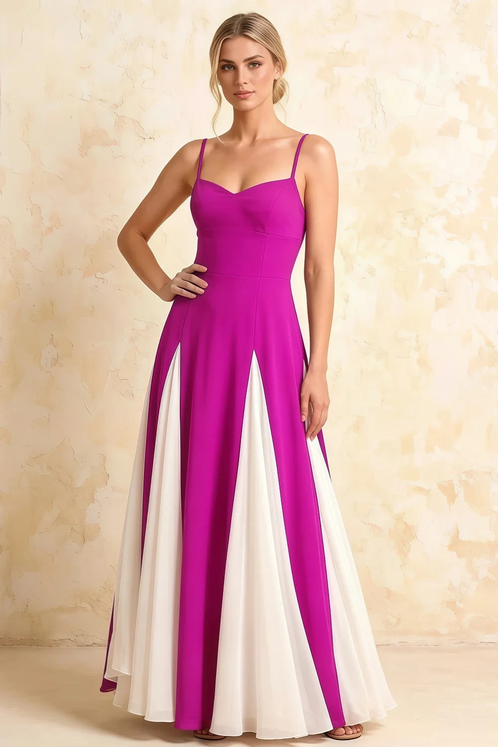 Janice Fuchsia Tulle Color Blocked Maxi Dress